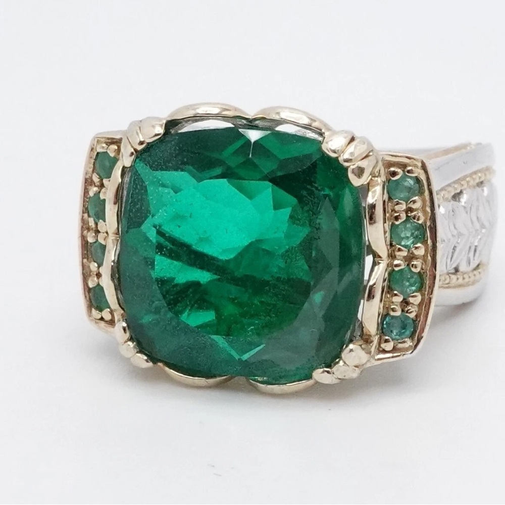Gems En Vogue Sterling Silver Green Quartz Emerald Ring Size 6!